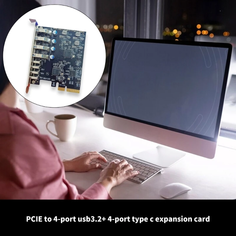 PCIe to 4 USB 3.2 and 4 Type C Port Expansion Card, ASM1142 Control,10Gbps