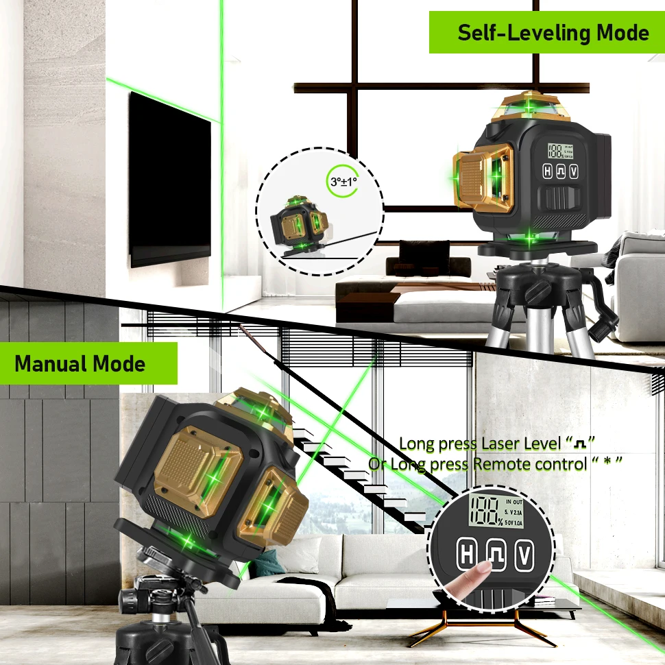 Clubiona 4D 16 Lines Laser Levels Cross Line 360 Self-Leveling Horizontal And Vertical Super Power Green Beam construction laser