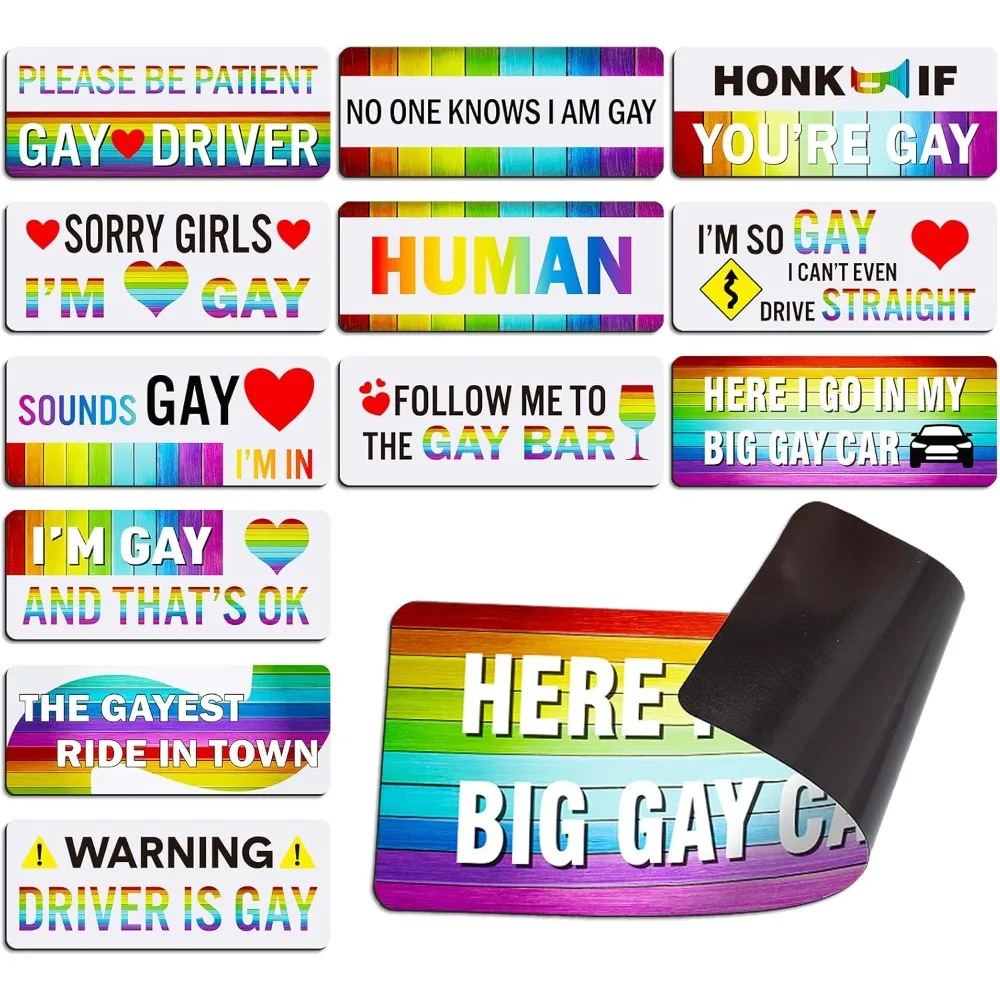 12Pcs LGBT Pride Funny Car Magnets, Rainbow Pride Decorative Magnetic Stickers for Car Truck Fridge, Reusable