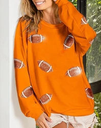 New Hot Selling Women's Knitwear 2023 Autumn Football Pattern Printed Round Neck Long Sleeve Daily Casual Pullover