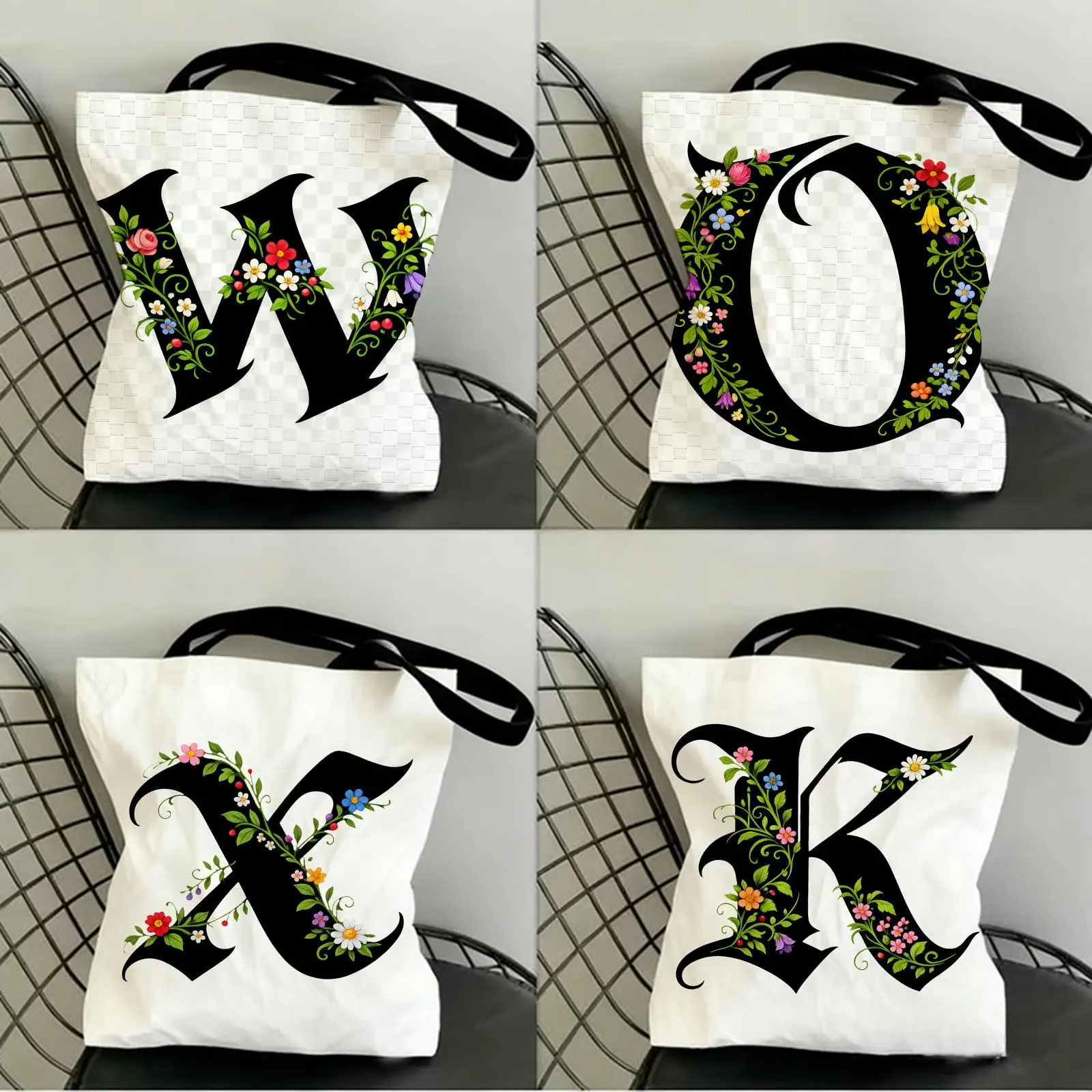 Letter DESIGN Storage Bags Canvas Double-Sided Print Fashion Shoulder Tote Shopping Bag Gift Eco Handbags
