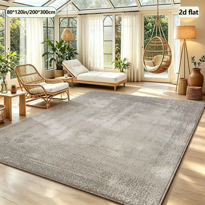 Faded Gray Vintage Distressed Brick-Patterned Carpet Floor Mat for Home Living Room