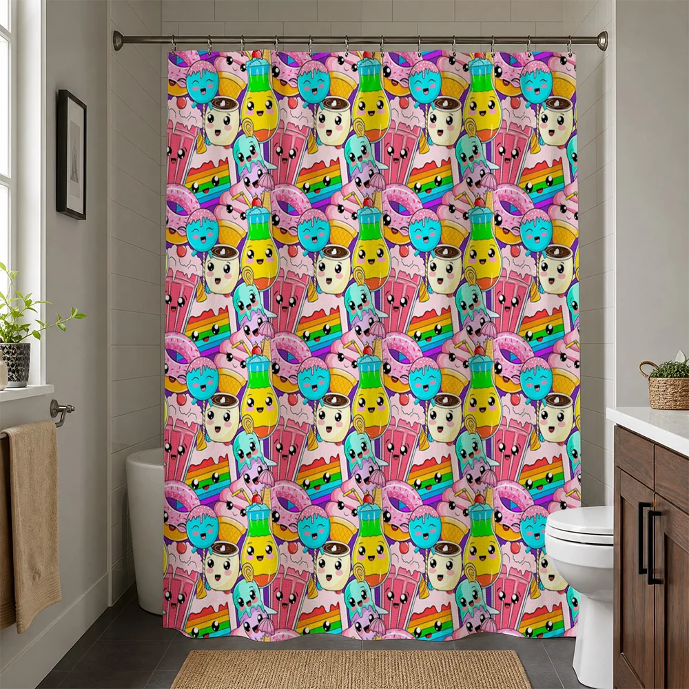 Cute Rainbow Cartoon Shower Curtain Waterproof Bathroom Shower Liner Vibrant Skull Print Pop Art Fun Decor for Kids Home Bathroo