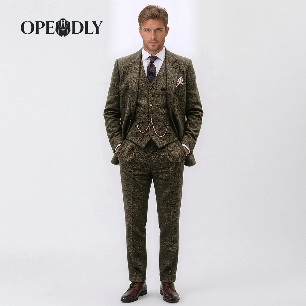 

OPEODLY Men's Slim Fit 3 Piece Tuxedo Suit One Button Blazer Jacket Vest Pants Set for Formal Wedding And Business Occasions