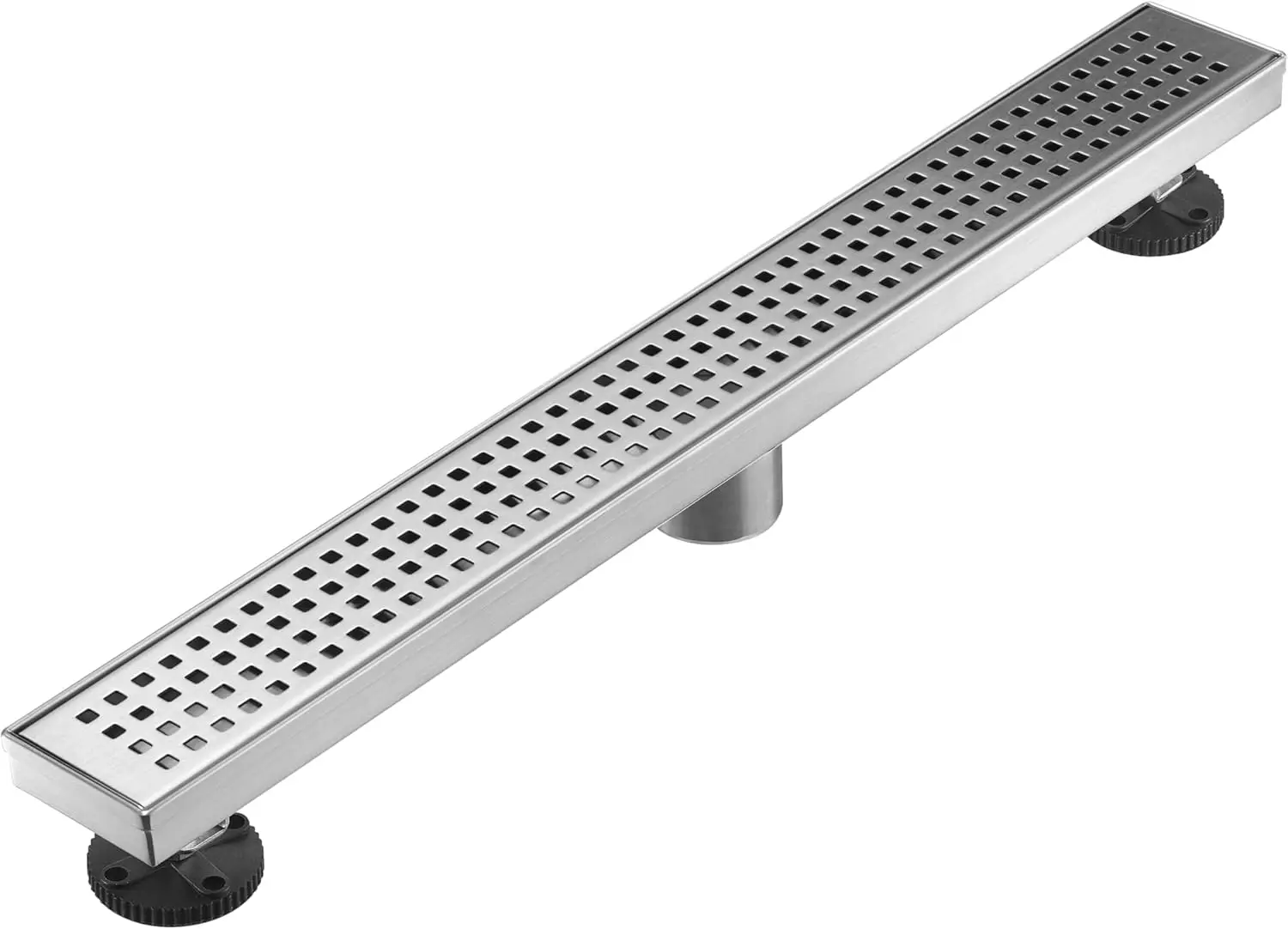 

24 Inch 304 Stainless Steel Linear Shower Floor Drain, Long Rectangular Trench with Square Pattern Cover & Hair Catcher