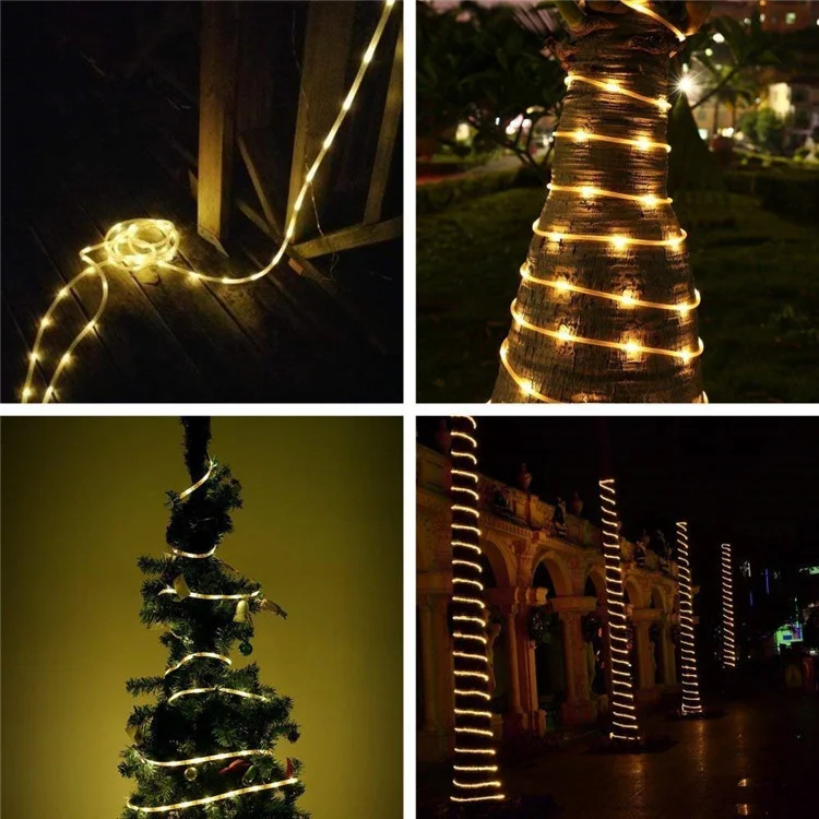 Solar Tube Rope Led Light Garland Xmas Solar Rope String Light 8 modes Fairy Strip Outdoor Garden Christmas Decoration