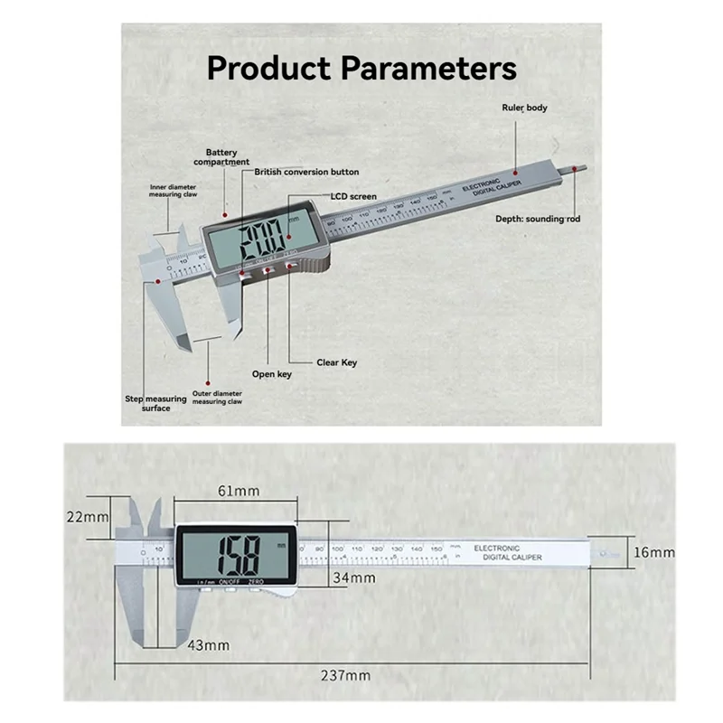 Calibrador Vernier con pantalla Digital electrónica, conversión en pulgadas/métrico, 6 pulgadas, 0-150Mm, herramienta de medición de calibrador de pantalla completa-AT64