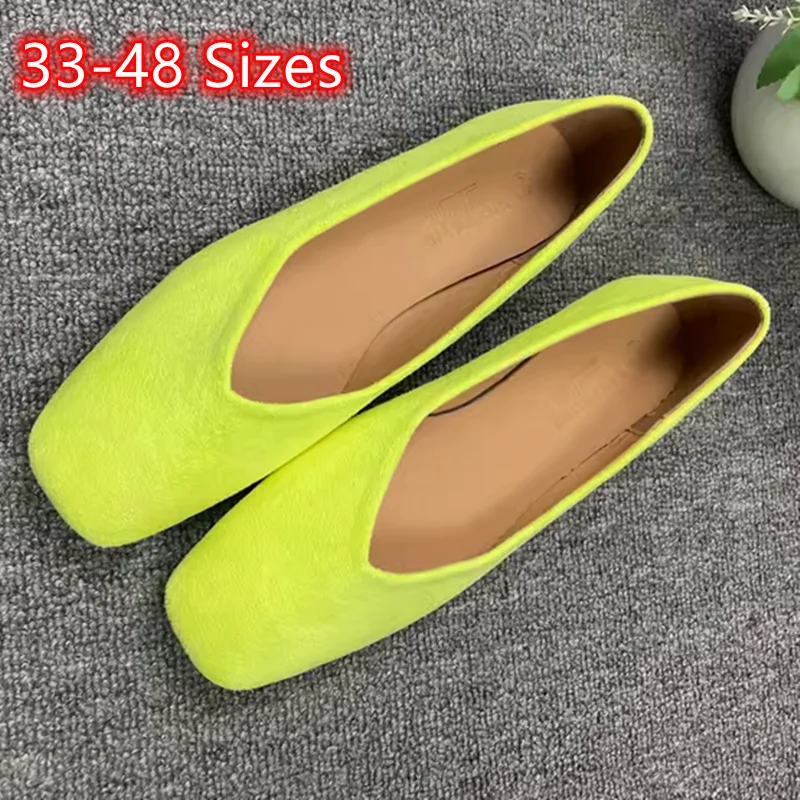 

Female Doug Shoes Wide Fits Square Toe Yellow Blue Mocasines In Sizes 33-48 28cm V Shape Ballet Falts Flock Cloth Soft Slip-On