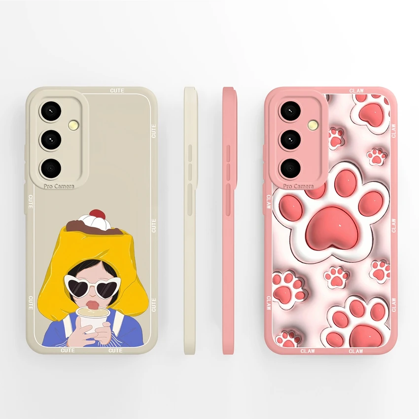 Für Samsung Galaxy A35 A34 5G Telefon Gehäuse Niedlichen Cartoon Mädchen Muster Screen Protector Flüssigkeit Silikon Anti Slip Zurück abdeckung Shell