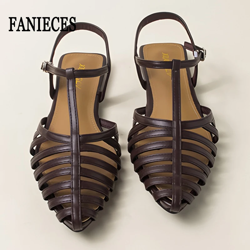

Big Size Women Summer Sandals Closed Toe Woven Hollow Out Fashion Square Toe Ankle Strap T Strap Beach Roman Gladiator Sandalias