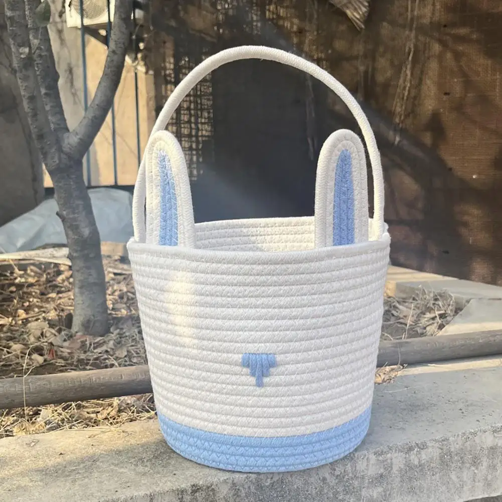 Easter Storage Basket Easter Bunny Ears Hand Basket Sweet Color Matching Knitting Round Storage Bucket for Baby Shower Wedding