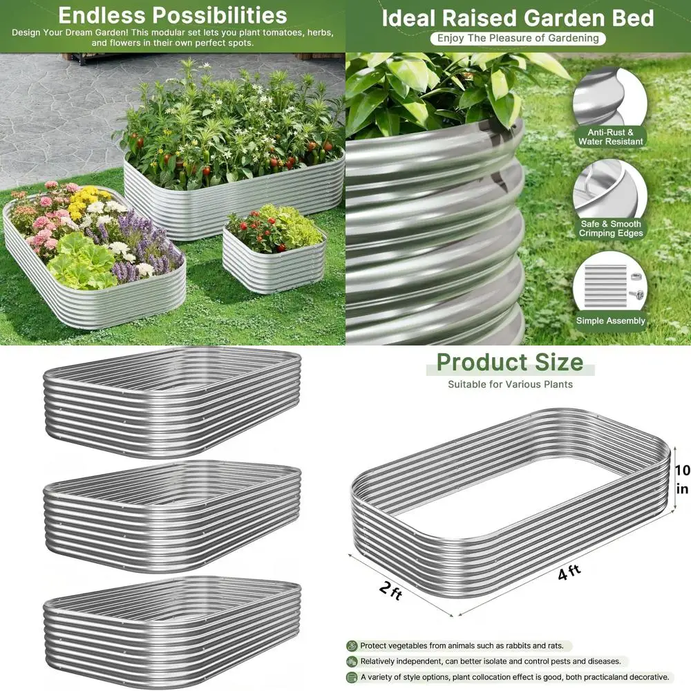 

4x2ft Galvanized Steel Raised Garden Beds for Outdoor Vegetables and Flowers