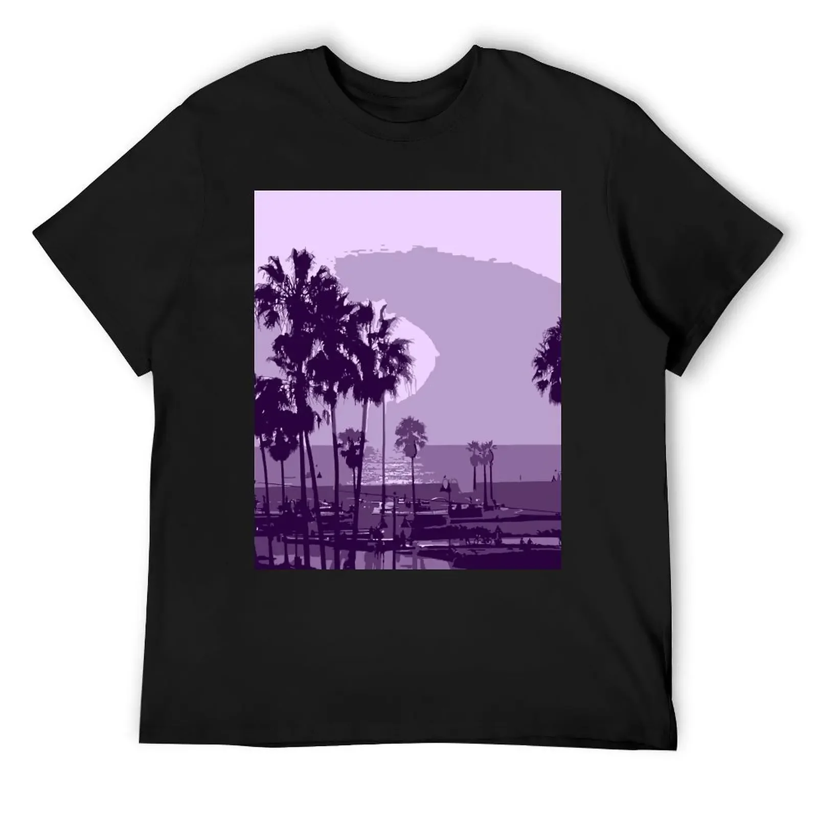 Venice Beach Sunset - Purple T-Shirt anime stuff cotton graphic tees Men's cotton t-shirt