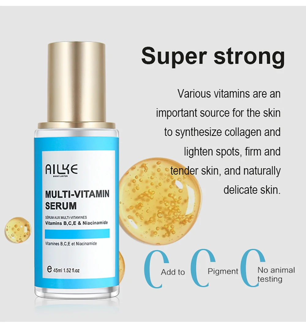 AILKE Multi Vitamin Face Serum, Moisturizing, Lightening, Firming, Removes Blemish Lighten Pigmentation, For All Skin Types