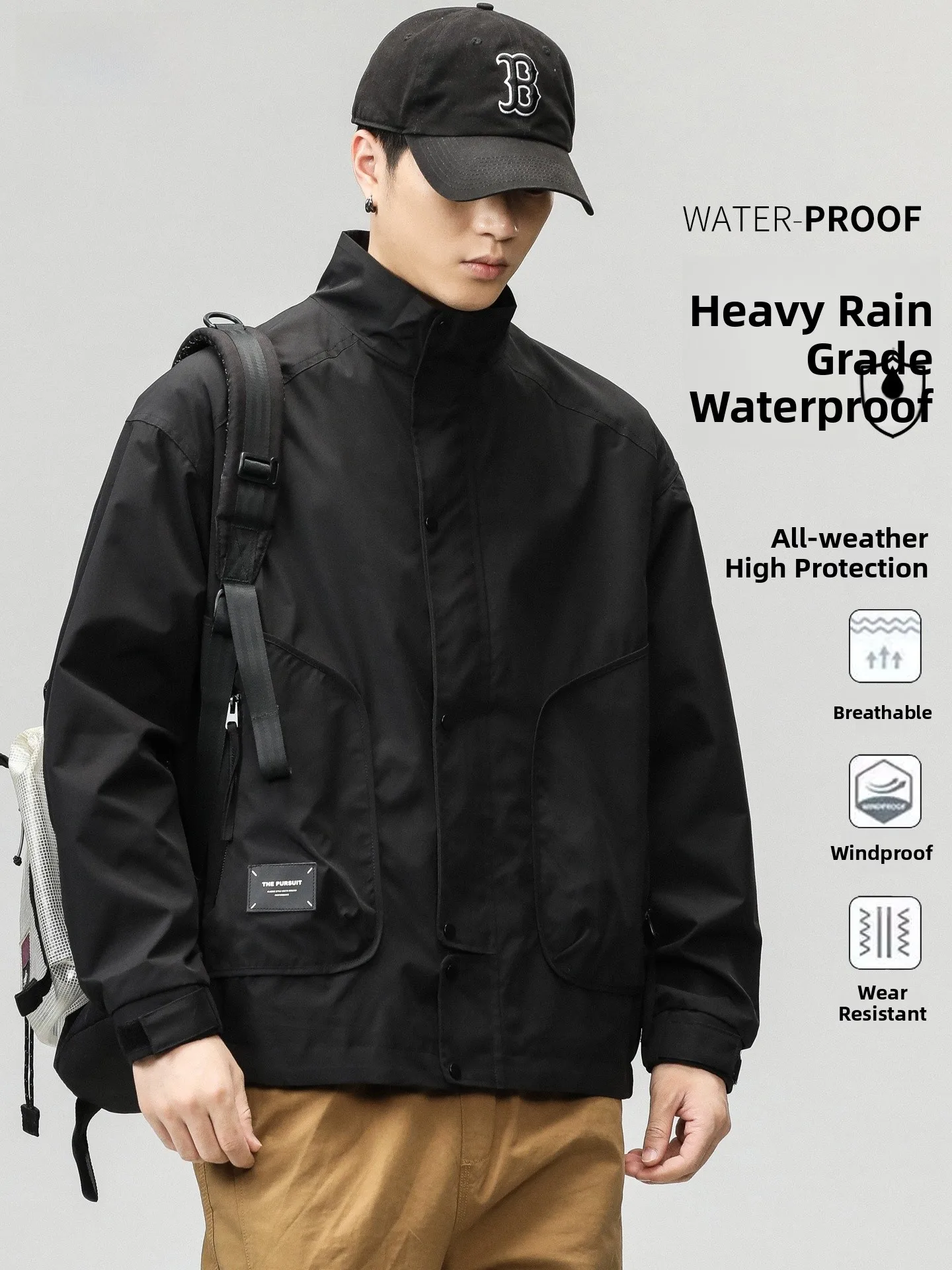 

2025 New American Sle Workwear Jaet Men's Autumn Outdoor Tee-Proof Loose Sports Outerwear Top Men's Faion Polyester F...