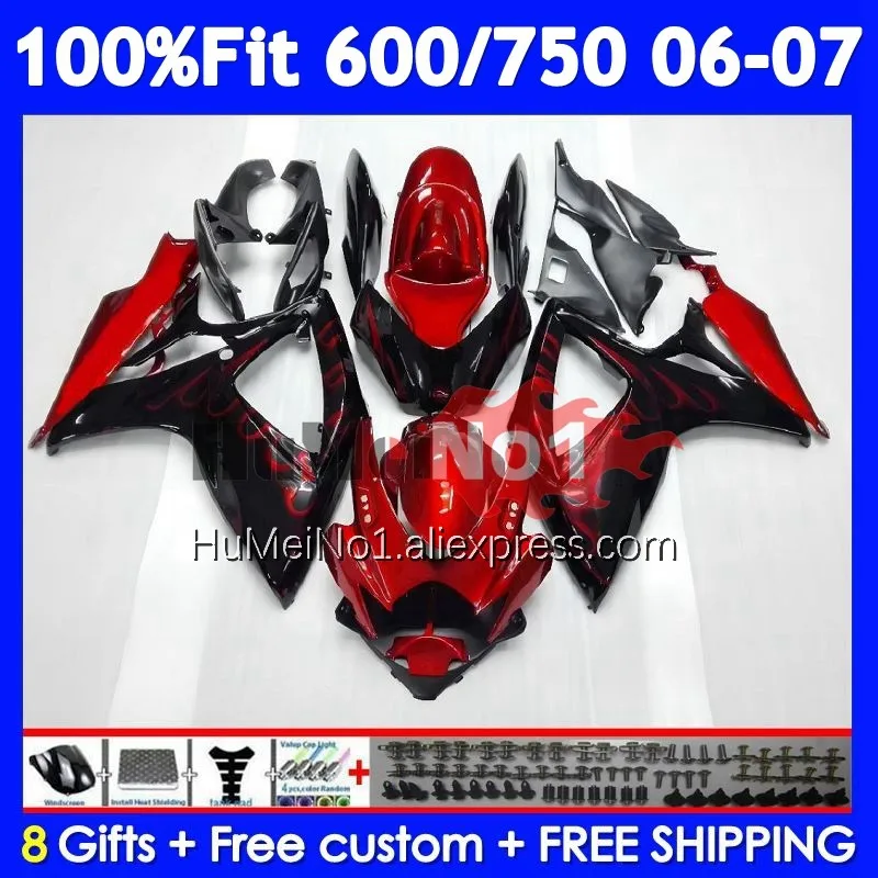 Injection Body For SUZUKI GSXR-750 GSXR 600 750 104No.3 Red flames GSXR-600 K6 750CC GSXR600 GSXR750 06 07 2006 2007 Fairing