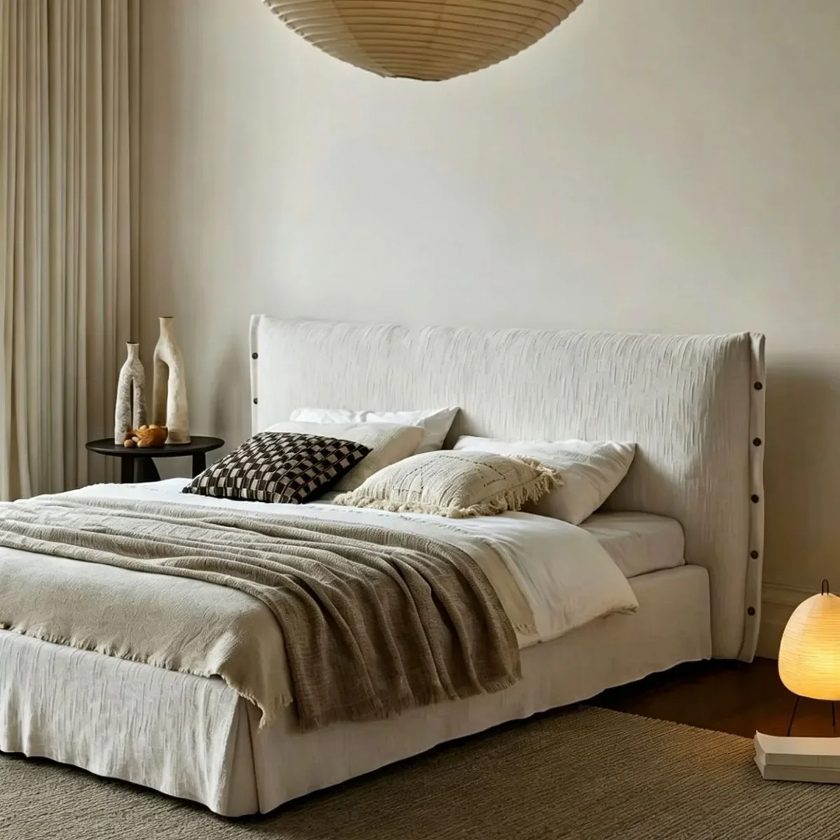 Cream wind removable and washable fabric bed 1.8 meters master bedroom bed medieval soft family double wedding bed