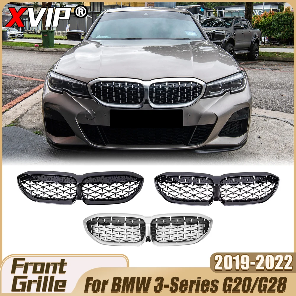 

XVIP Front Glossy Black Diamonds Style Racing Grille Chrome Silver Bumper Grill Upper Grill For BMW 3 Series G20/G21/G28 2019-22