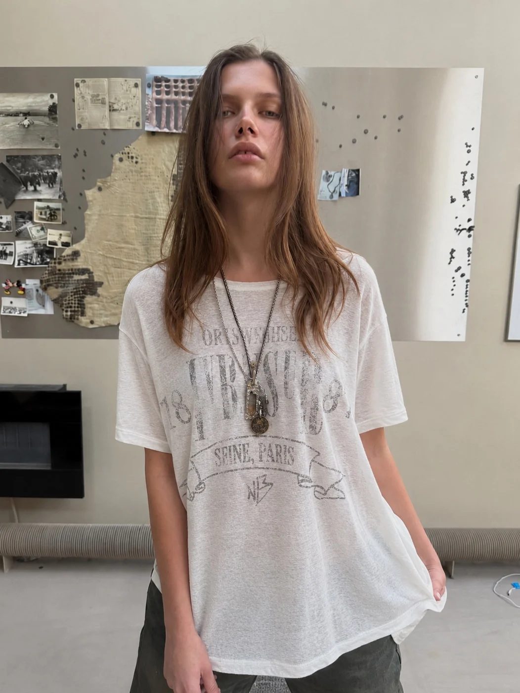 No faith bamboo hemp cotton vintage old gray letter print light short sleeve T-shirt