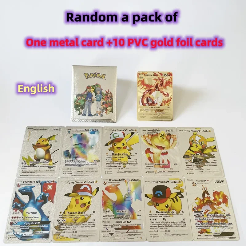 

11pcs Pokemon Cards Metal Gold Super Card Vmax GX Charizard Pikachu Rare Collection Battle Trainer Athletic Card Child Toys Gift