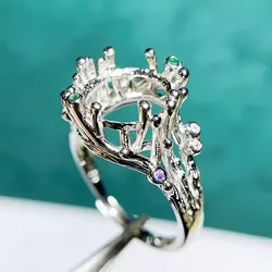 MeiBaPJ 10mm Round Stone 925 Sterling Silver Fashion Flower Ring Holder DIY Empty Holder for Women Fine Charm Jewelry
