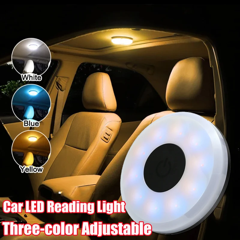 Magnetic Car LED Touch Light Roof Interior Lamp Tri-Color Sensor Lamp Universal Reading Night Lights Auto Interior Accessory