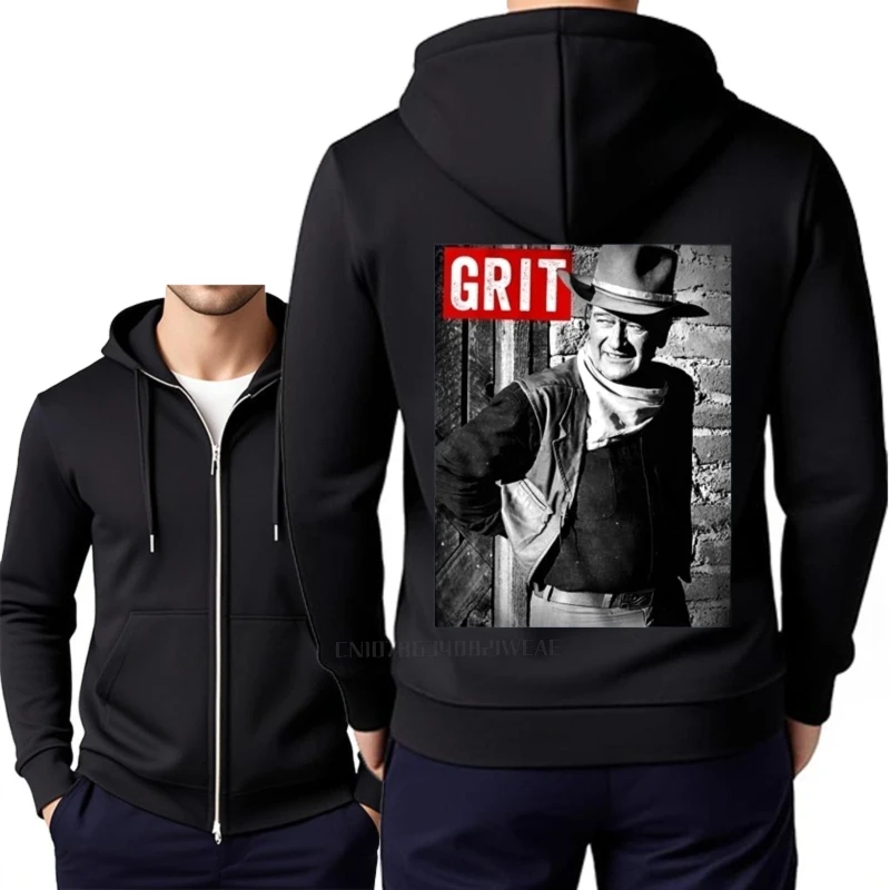 سويت شيرت رجالي للارتداء اليومي بغطاء للرأس من القطن بتصميم أنيق بسحاب Ae قميص جون واين بقلنسوة عصري كاجوال