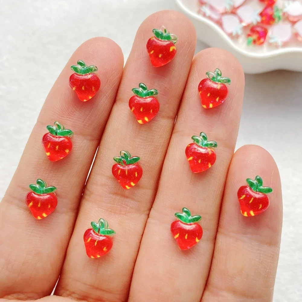 50pcs Resin Colorful 3D Sparkling Fruit Strawberry Flatback Rhinestone Scrapbook DIY Nail Art Decor Jewelry Accessories Craft