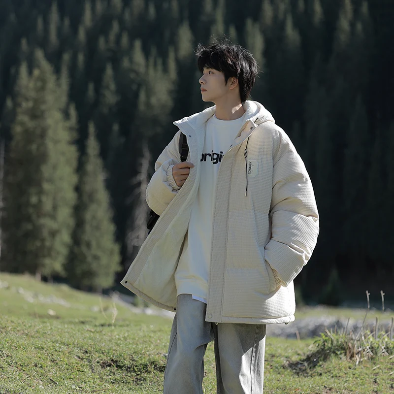 

Trendy Brand Men's Hooded Cotton Jaet Thiened Corduroy Casual Loose Warm Youth Faion Top Winter Outerwear Coat