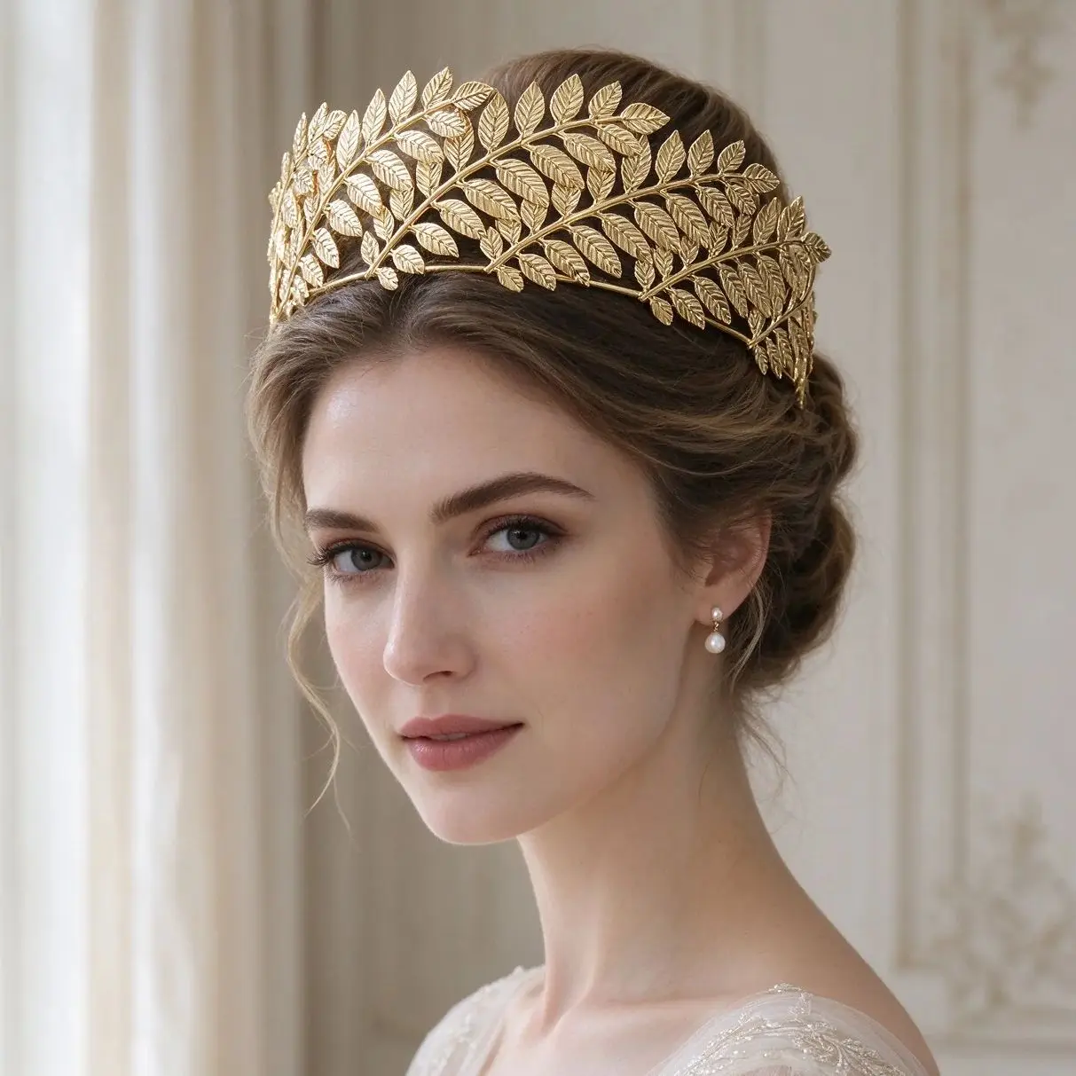 Serre-tête en alliage feuille de laurier dorée pour femmes, couronne de déesse grecque et romaine, accessoire de tête pour mariage, fête, bal de promo et séance photo