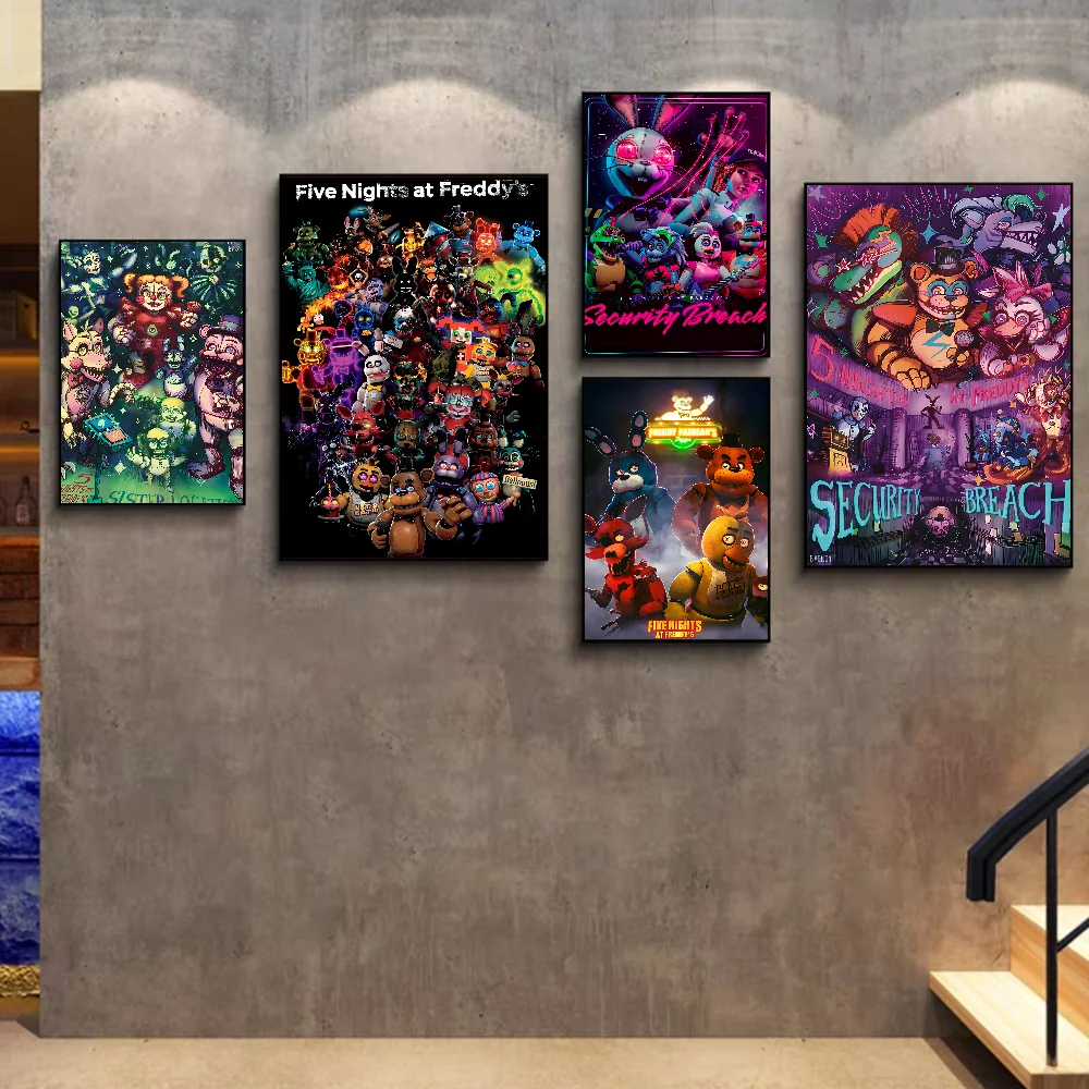 Fnaf F-Five N-Nights At F-Freddys Anime DIY Sticky Poster Waterproof Paper Sticker Coffee House Bar Home Decor