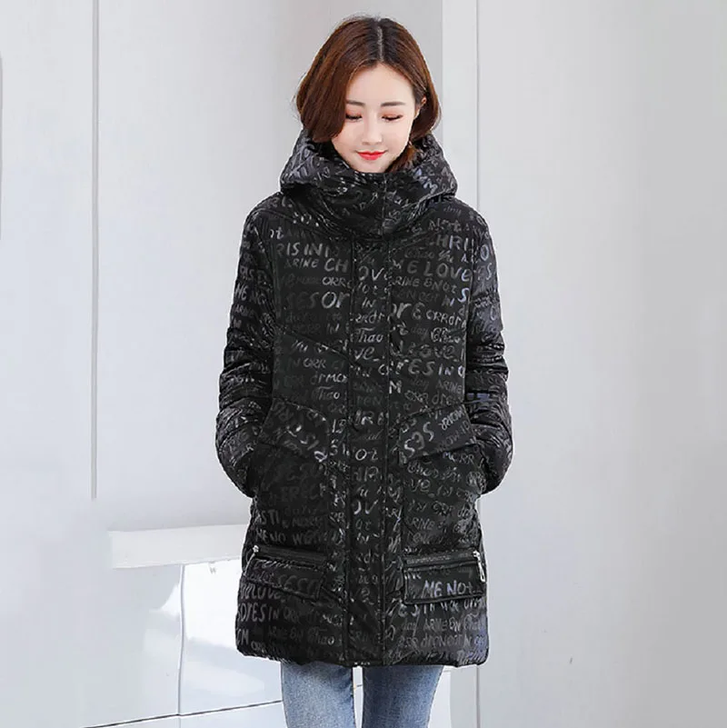 M-5XL Jackets Winter Women's Waterproof Fashion Warm Long Coat Letter Hooded Cotton Padded Clothing Snow Wear Parkas Female