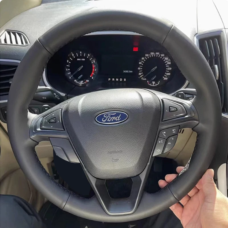 Microfiber Leather Car Steering Wheel Cover for Ford Fusion Mondeo 2013 2014 EDGE 2015 2016 Hand Stitched Protector Wrap Cover
