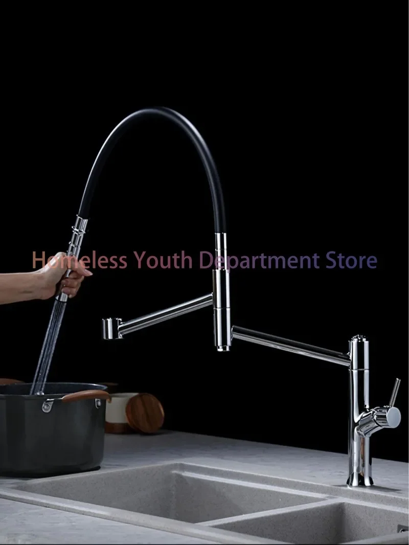 Chrome modern high-end brass kitchen faucet magnetic suction design single handle cold & hot dual-control 2-function sink Tap