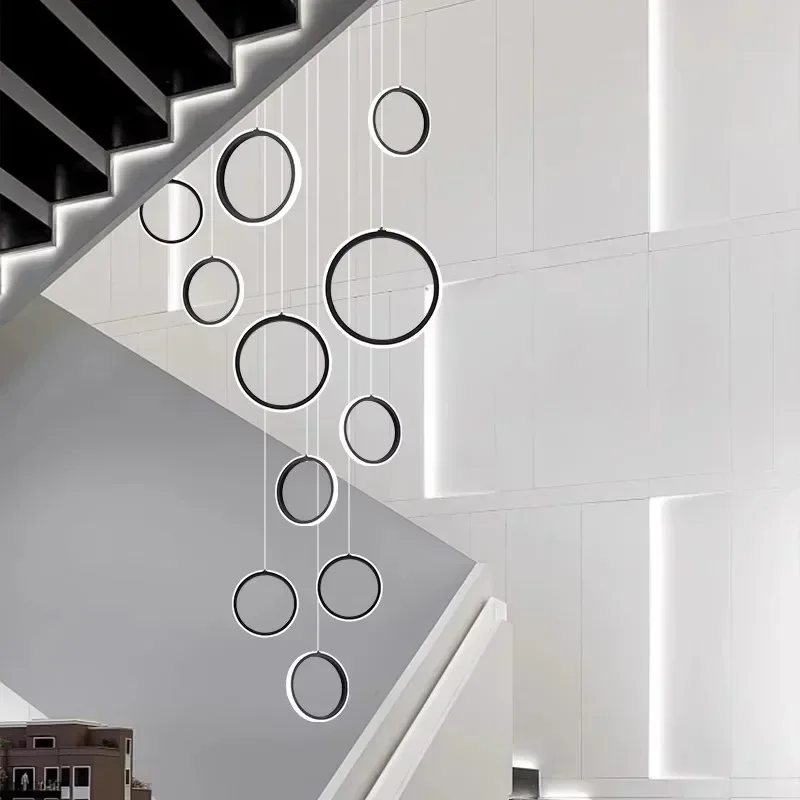 Modern Hollow Circular Ring Design Led Pendant Lights Remote Dimming for Aluminium Villa Stair Chandelier Home Lusters Luminaire