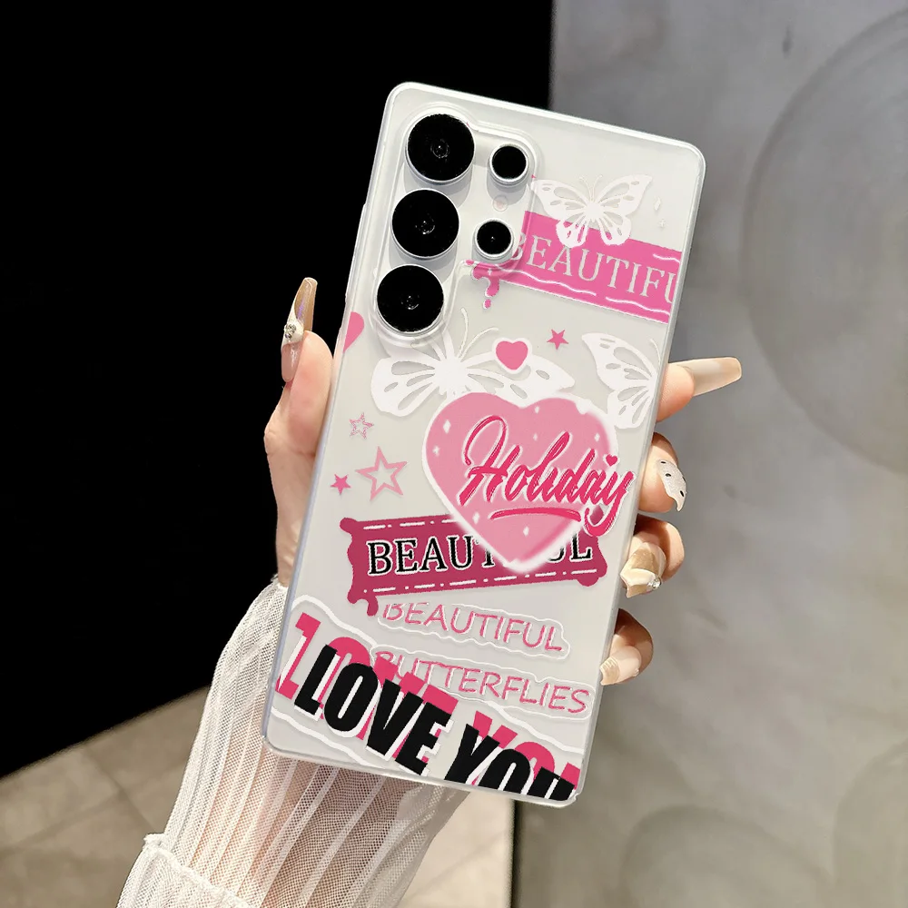 Matte White Clear Phone Case for Samsung Galaxy S26 S25 Ultra S24 FE A57 5G A07 A06 A15 4G Cases Soft Muted Pink Colorful Design
