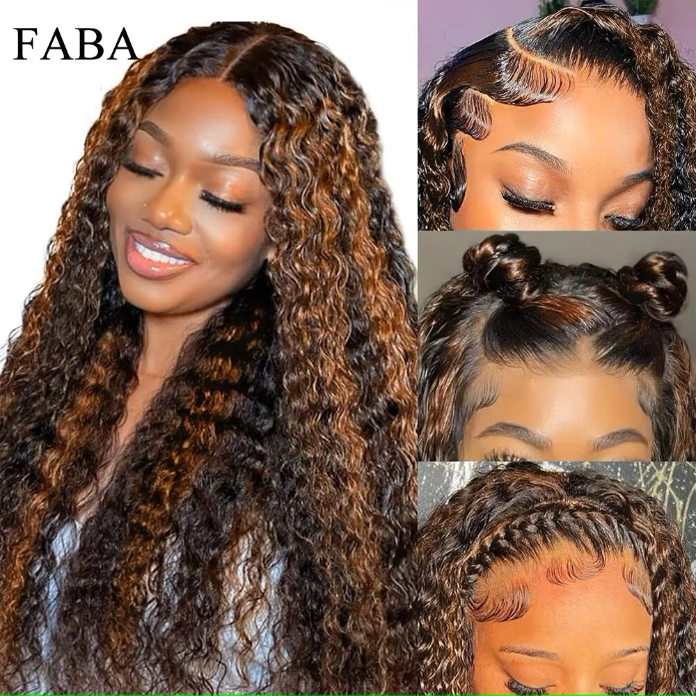 FABA Highlight Ombre Lace Front Wigs Human Hair with Baby Hair 1B/30 Highlight Ombre Curly Human Hair 13x4 HD Lace Front Wigs