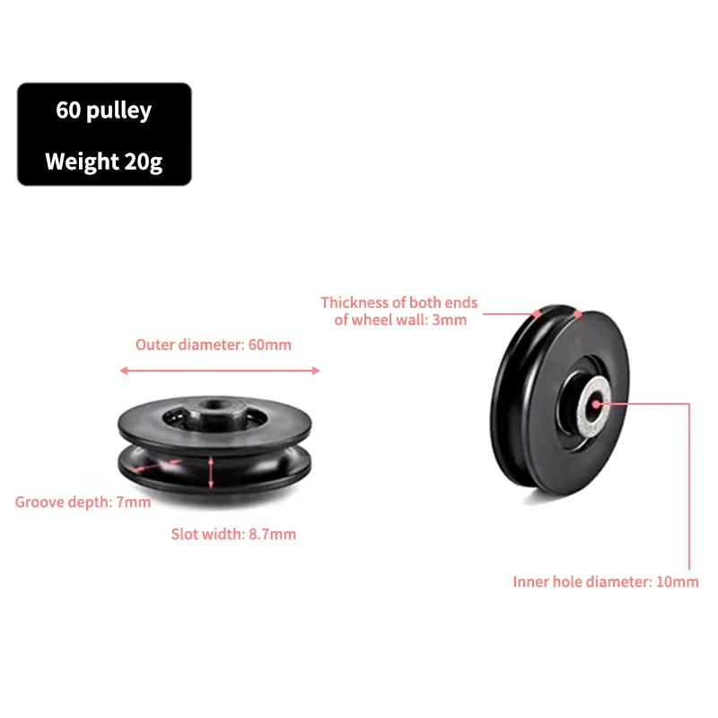 10pcs 90/100mm Fitness Equipment Pulley Accessories Black Plastic Nylon Wheels Fitness DIY Cable Pulleys for Gym Weight disc