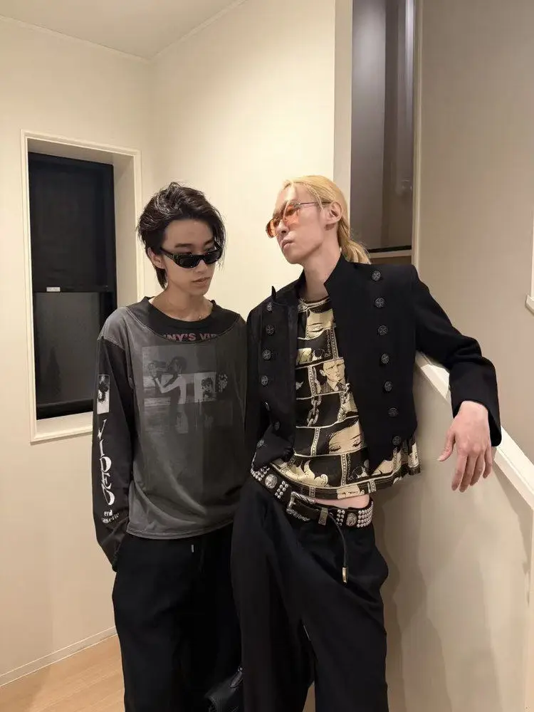 ER/D 25SS Double Photography Boy Comic Splicing Washed Print Long Sleeve Tee