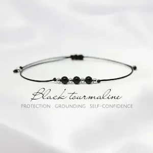 Black Tourmaline Protection Delicate Crystal Bracelet for Men October Birthstone for Women