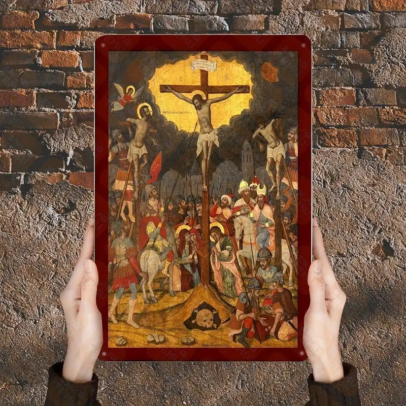 Handheld Crucifixion Icon for Wall Decor, Religious Home Office Ornament Easter Gift