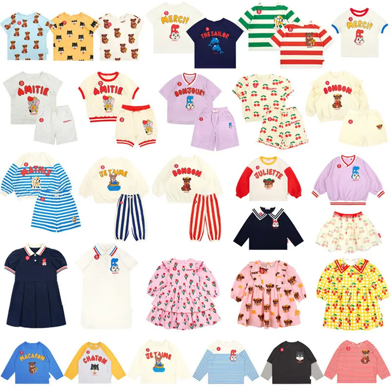 

Spot Korean Thin Summer Boys and Girls Striped Cartoon Letter Short Sleeved Shorts Set