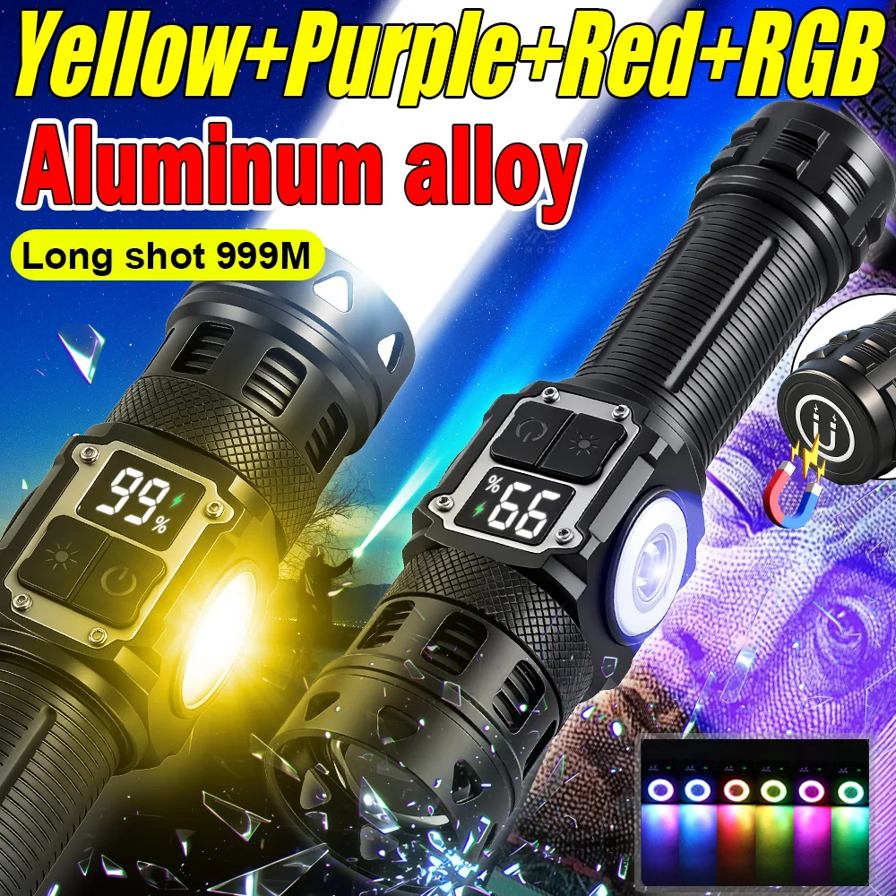 

Multifunction Zoomable Flashlight 18650 USB Rechargeable Torch with COB RGB UV Light Magnetic Base for Outdoor Emergency Camping