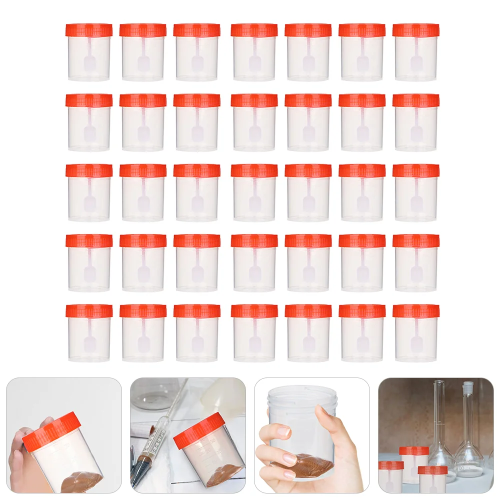 

100 Pcs Sample Cup Specimen Cups Container with Lid Urine 40ML Hospital Test Phlegm Scale Sampling Measuring Sterile