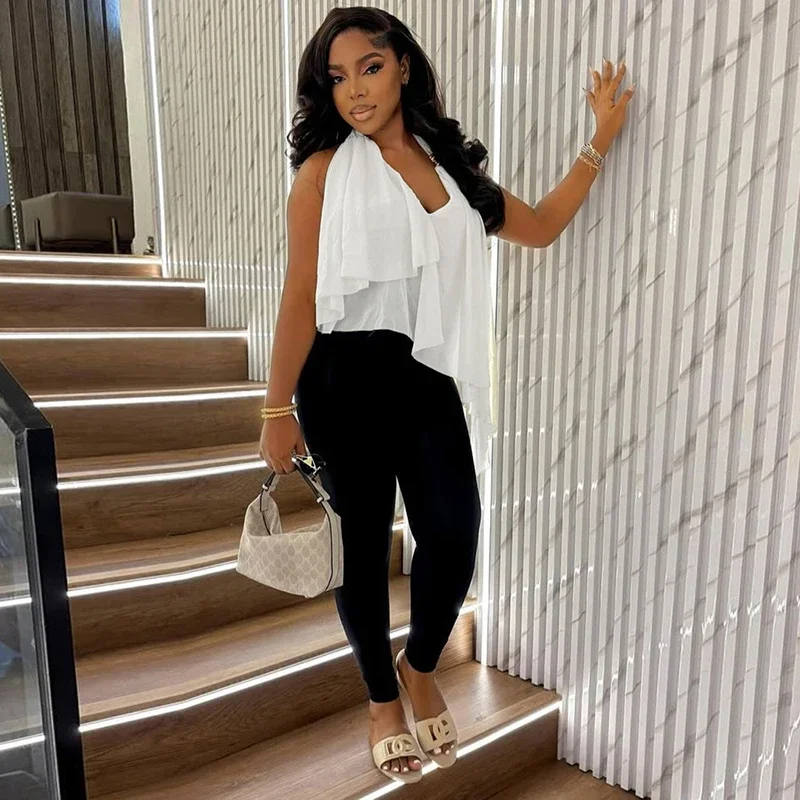 Sexy Halter Backless Tanks Hot Girl V neck Irregular Fashion Sling Top Mesh Splice 2026 Summer Women's Club Party Vest