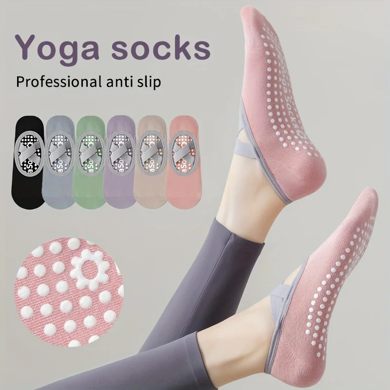 6 pairs of yoga cotton socks, women's short tube boat socks, silicone anti slip dance, indoor Pilates floor fitness socks