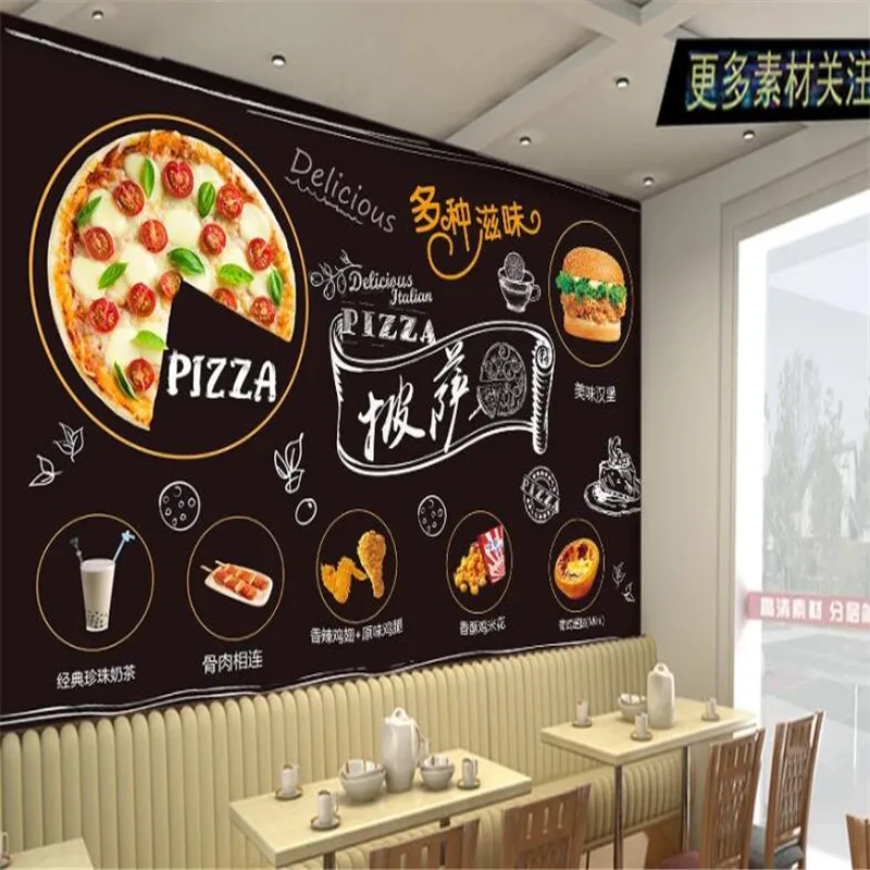 Delicious Pizza Western Restaurant Blackboard Background Wallpaper Custom Words Mural Fast Food Industrial Decor Wall Paper 3D