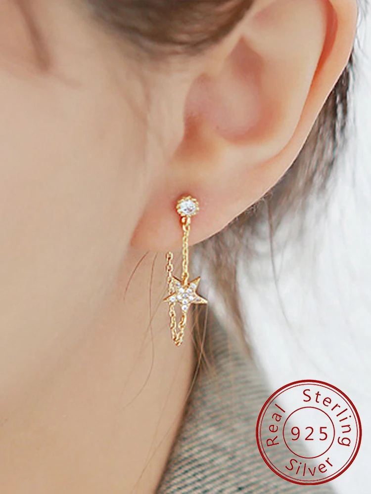 

925 Sterling Silver Simplicity Classic Five Pointed Star Zircon Earrings For Women Anniversary Party High Quality Fine Jewelry