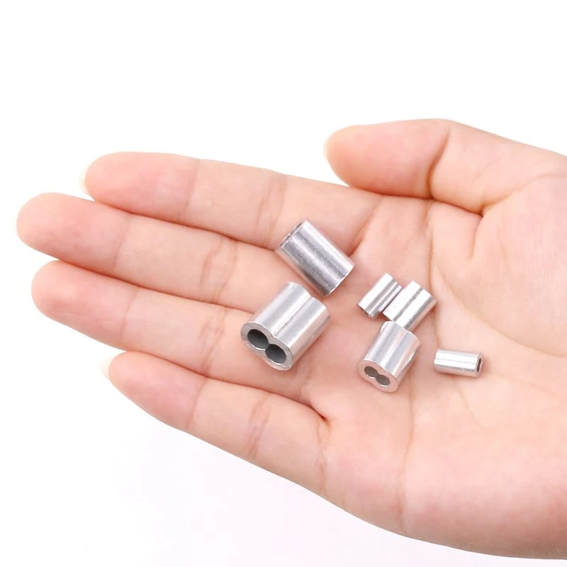 240Pcs 6 Size Aluminum Double Barrel Ferrule Crimping Loop Sleeve for Wire Rope and Cable Line End Assortment Kit