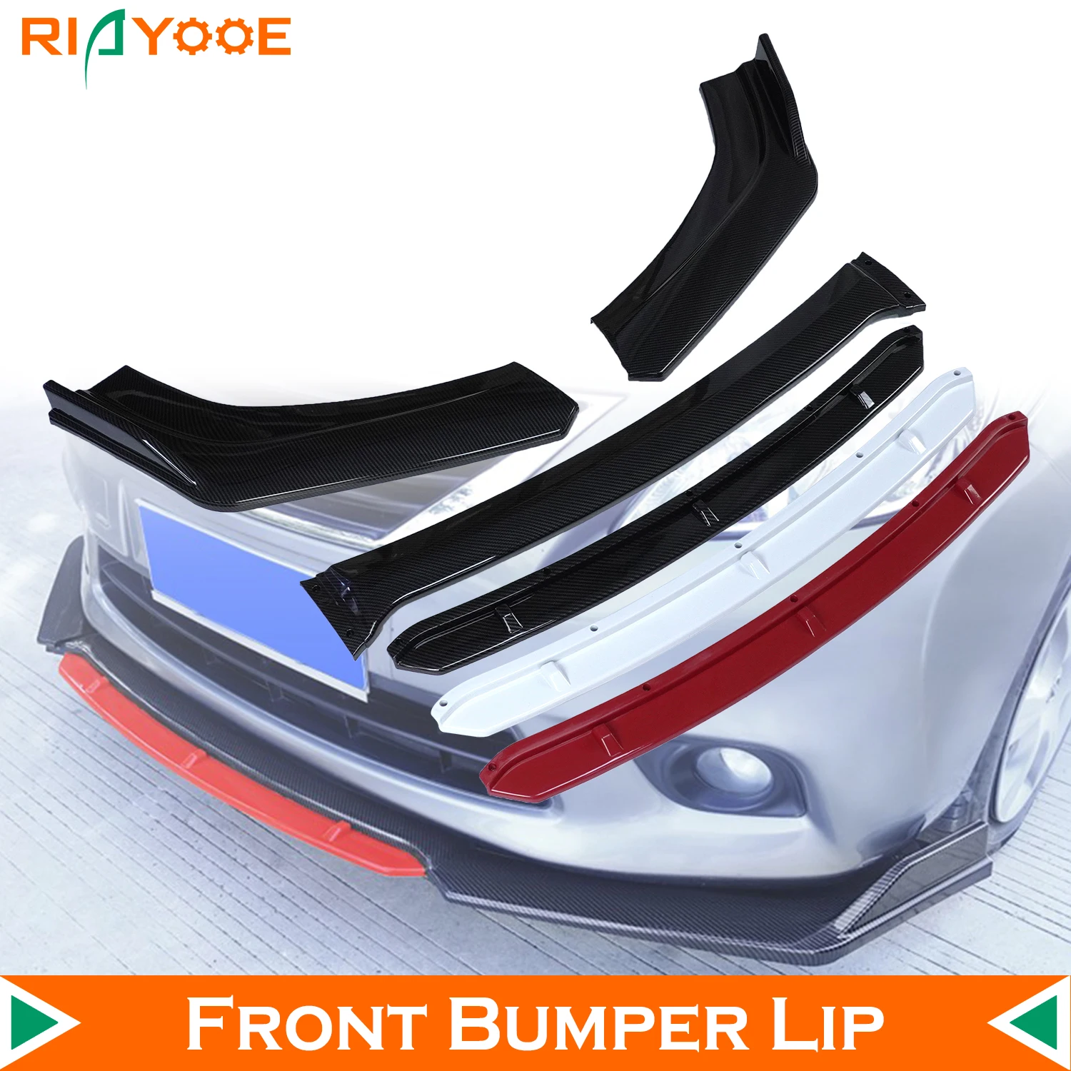 Universal Car Front Bumper Lip Body Kit Spoiler Splitter Diffuser 4PCS Red White Carbon Fiber Canard Splitter ABS Plastic 